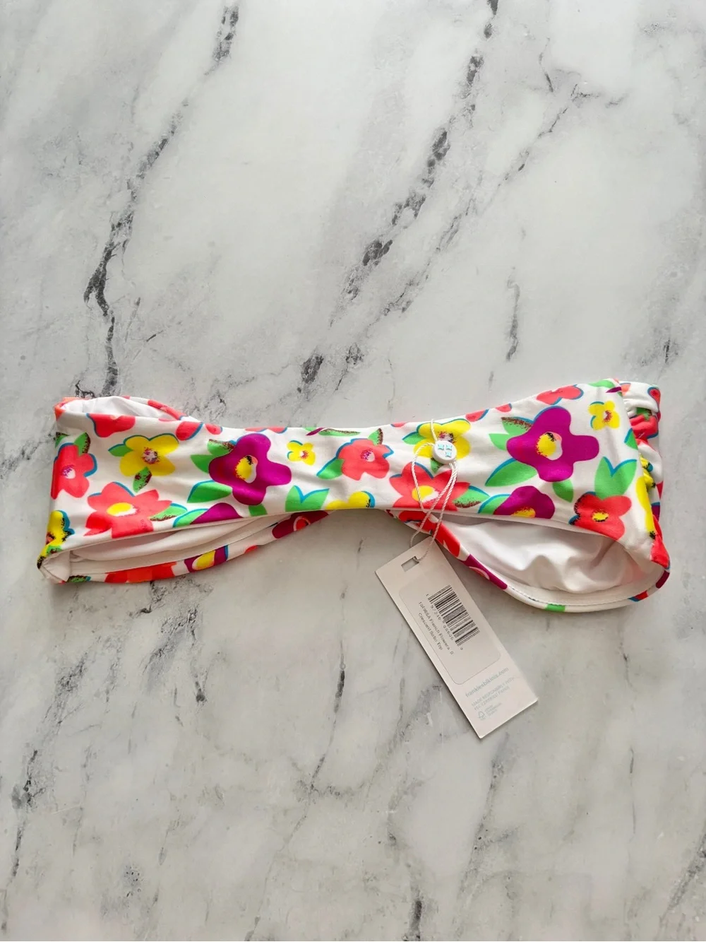 Frankies Bikinis Swim Bikini Top French Flowers Crescent Shine Bandeau Nwt S